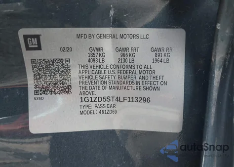 2020 Chevrolet Malibu Fwd Lt z USA, uszkodzony, nr VIN 1G1ZD5ST4LF113296